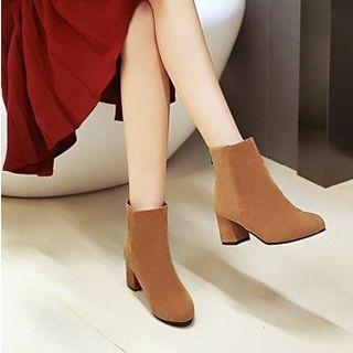 Chunky-heel Zip-back Fleece-lining Ankle Boots
