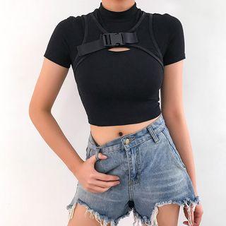 Mock-neck Short-sleeve Crop T-shirt
