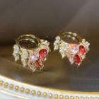 Gemstone Rhinestone Alloy Earring 1 Pair - Pink & Red & White Rhinestone - Gold - One Size