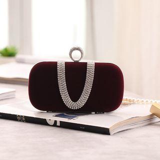 Rhinestone Handle Velvet Satchel