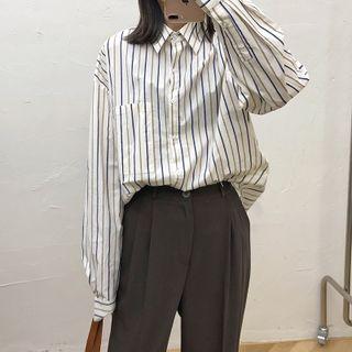 Long Sleeve Pinstripe Shirt White - One Size