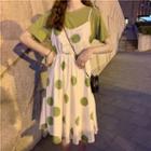 Printed Mock Two Piece Midi Dress Green - One Size