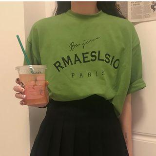 Simple Lettering Wide Short-sleeve Top T Shirt