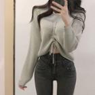 Long-sleeve V-neck Plain Drawstring Top