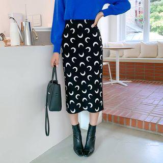 Patterned H-line Midi Knit Skirt Black - One Size