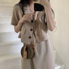 Set: Spaghetti Strap Midi A-line Dress + Short-sleeve Blazer
