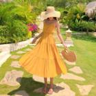 Spaghetti Strap Tiered Tie-back A-line Midi Dress