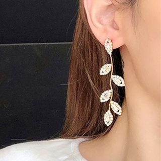 Leaf Rhinestone Dangle Earring Bm0655 - Tassel & Oval - Gold - One Size
