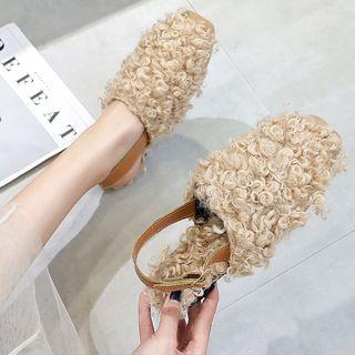 Furry Sling-back Flat Sandals