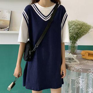 Striped Tank Dress Navy Blue - One Size