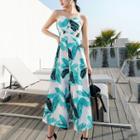 Strapless Floral Cropped Wide-leg Jumpsuit