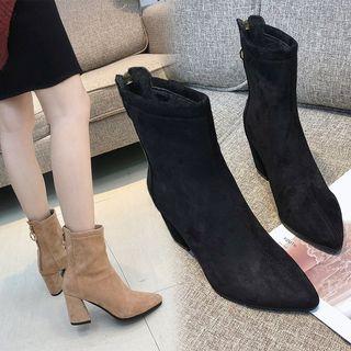 Chunky-heel Almond-toe Short Boots