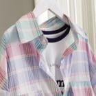 Plaid Color-block Oversize Shirt As Shown In Figure - One Size