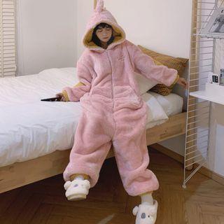 Spiked Hooded Fleece Onesie Pink - One Size