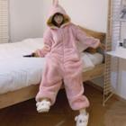 Spiked Hooded Fleece Onesie Pink - One Size