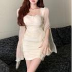 Bell-sleeve Padded Ruffled Mini Bodycon Dress