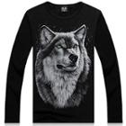 Long-sleeve Wolf Print T-shirt