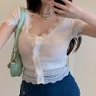 Lace U-neck Cropped T-shirt White - One Size