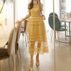 Short-sleeve Midi A-line Eyelet Dress