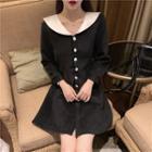 Contrast Collar Long Sleeve High Waist Dress Black - One Size