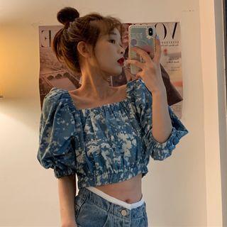 Tie-dye Print Off-shoulder Cropped Blouse