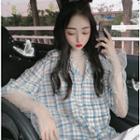 Plaid Elbow-sleeve Shirt / Lace Top