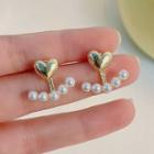 Faux Pearl Heart Ear Jacket 1 Pair - Gold & White - One Size