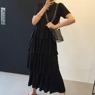 Short-sleeve Knit Tiered Dress