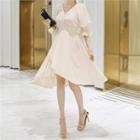 V-neck Puff-sleeve A-line Dress