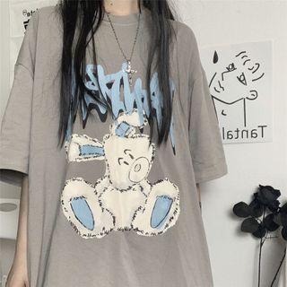 Cartoon Rabbit Short-sleeve Round Neck T-shirt