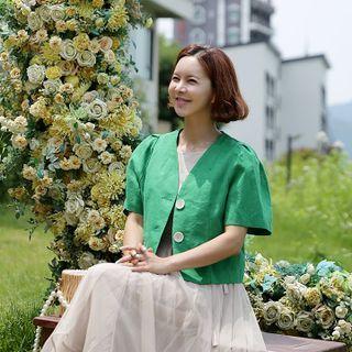 Puff-sleeve Cropped Linen Jacket