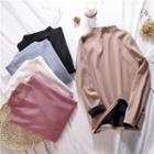 Mock-turtleneck Fleece-lined Long-sleeve T-shirt