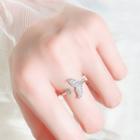 925 Sterling Silver Rhinestone Whale Tail Open Ring 1 Pc - Dolphin Ring - One Size
