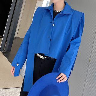 Collar Asymmetrical Cropped Button-up Jacket