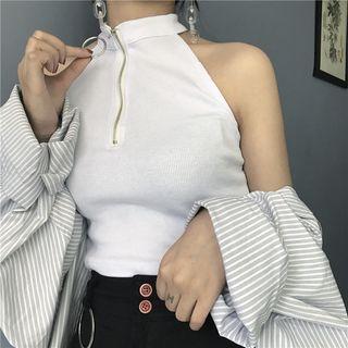 Zip Sleeveless Halter Top