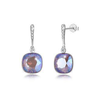 925 Sterling Silver Elegant Fashion Simple Sparkling Multicolor Austrian Element Crystal Earrings Silver - One Size