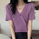 Short-sleeve Double-breasted Ribbed Knit Top