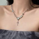 Star Pendant Moonstone Rhinestone Stainless Steel Necklace Necklace - Moonstone - Silver & White - One Size