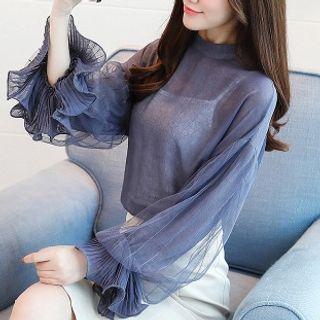 Ruffle Trim Mesh Blouse