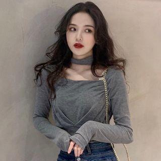 Long-sleeve Halter Square Neck Top