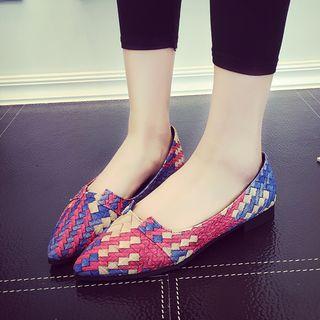 Faux-leather Woven Flats