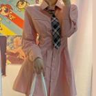 Set: Long-sleeve Mini A-line Shirtdress + Plaid Tie