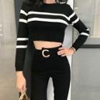 Striped Cropped Knit Top / High Waist Skinny Pants