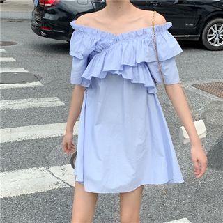 Off-shoulder Ruffle-trim Dress As Shown In Figure - One Size