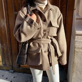 Woolen Field Jacket & Sash Brown - One Size