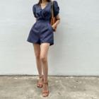 Puff-sleeve Wrap-front Playsuit