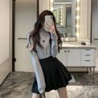 Heart Embroidered Cut-out Long-sleeve T-shirt