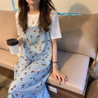 Short-sleeve T-shirt / Print Spaghetti-strap Dress