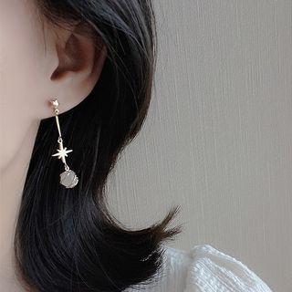 Cat Eye Stone Star Sterling Silver Dangle Earring 1 Pair - Gold - One Size