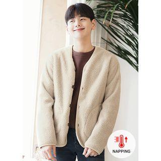 V-neck Sherpa-fleece Cardigan